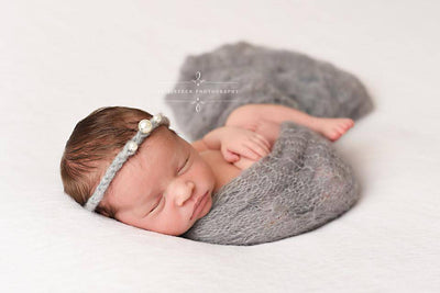 SET Light Gray Sunflower Mohair Knit Baby Wrap and Headband - Beautiful Photo Props