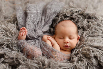 SET Light Gray Sunflower Mohair Knit Baby Wrap and Headband - Beautiful Photo Props