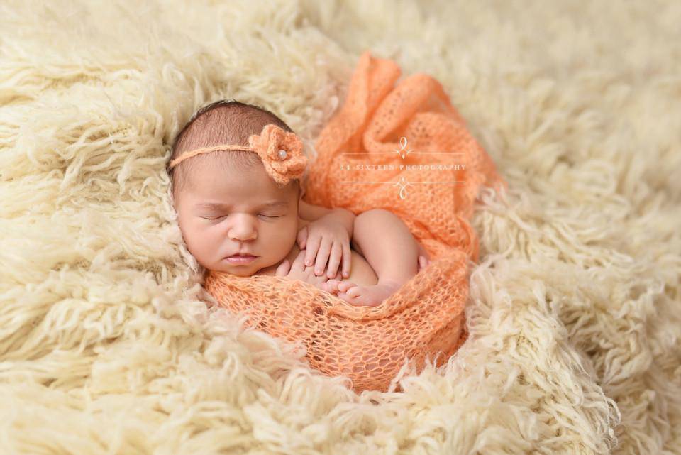 SET Peach Mohair Knit Baby Wrap and Flower Headband - Beautiful Photo Props