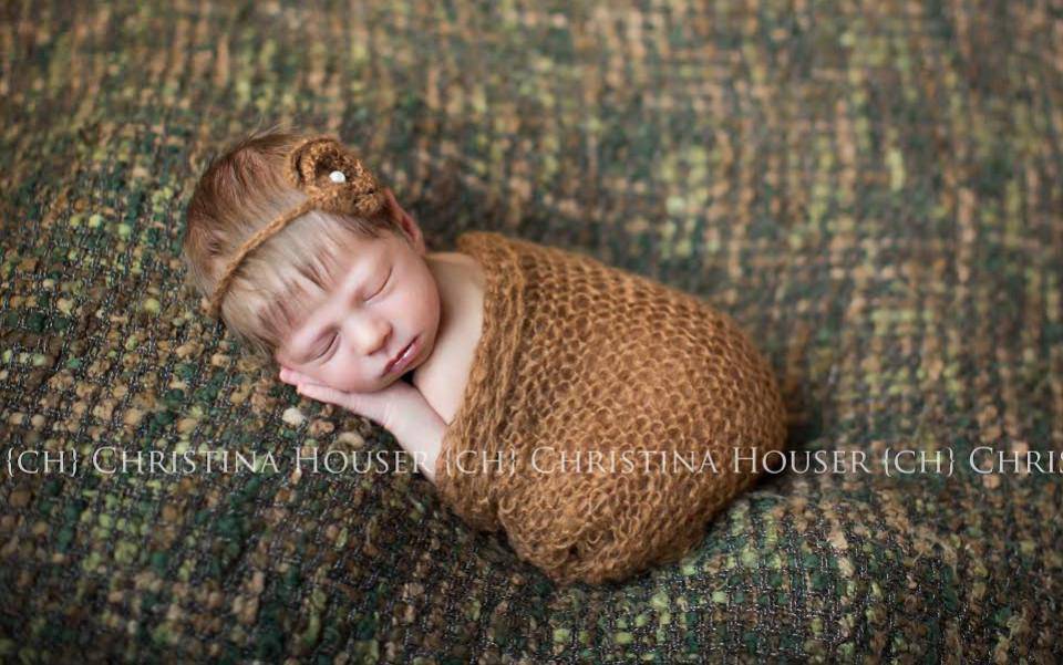 SET Walnut Brown Mohair Knit Baby Wrap and Headband - Beautiful Photo Props