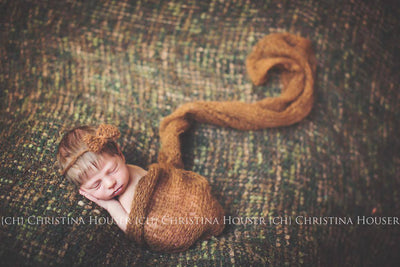 SET Walnut Brown Mohair Knit Baby Wrap and Headband - Beautiful Photo Props