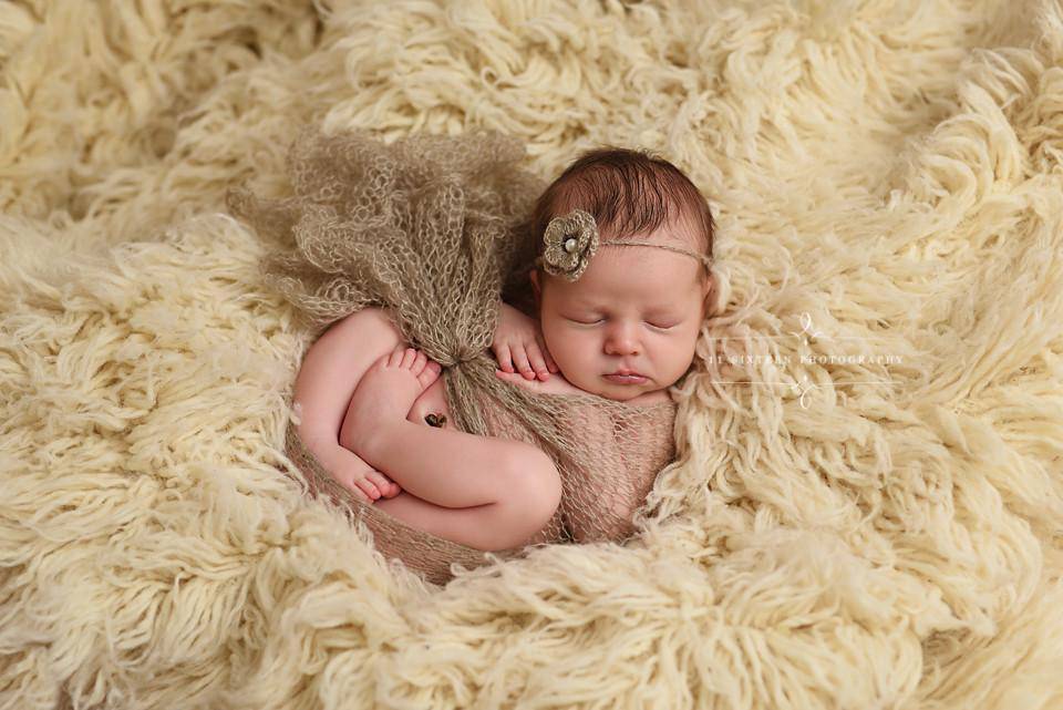 SET Light Brown Mohair Knit Baby Wrap and Headband - Beautiful Photo Props