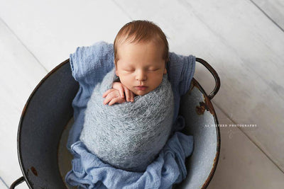Baby Blue Sunflower Mohair Knit Baby Wrap - Beautiful Photo Props
