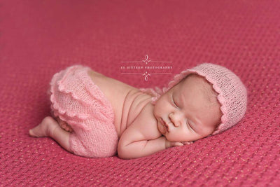 SET Pink Ruffles Mohair Newborn Pants and Bonnet Hat - Beautiful Photo Props