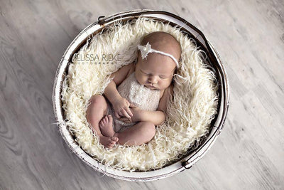 SET Beige Mohair Overalls Pants and Lace Pearl Headband - Beautiful Photo Props