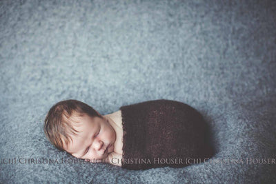 SET Dark Brown Mohair Knit Baby Wrap and Headband - Beautiful Photo Props