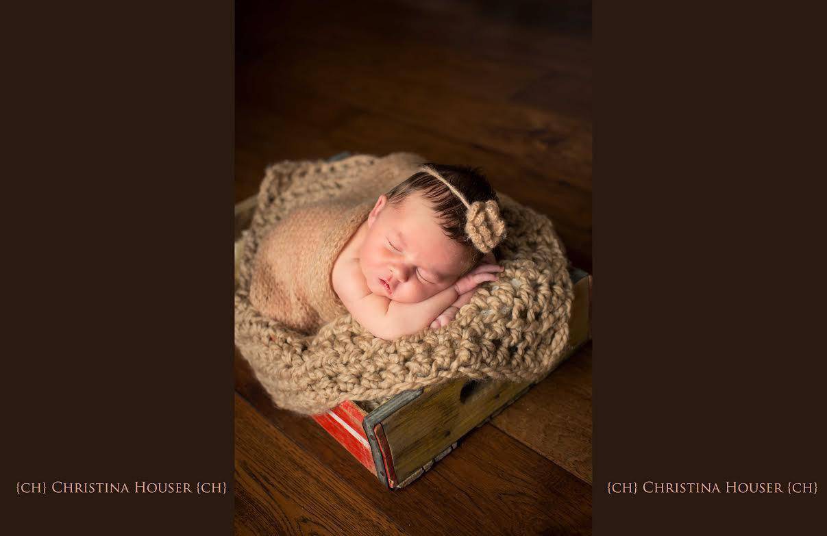 SET Tan Loops Newborn Baby Blanket and Light Brown Mohair Knit Wrap and Headband - Beautiful Photo Props