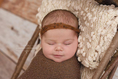 Chocolate Brown Pearls Mohair Halo Tieback Headband - Beautiful Photo Props
