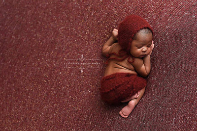 Burgundy Red Ruffles Mohair Newborn Pants and Hat Set - Beautiful Photo Props