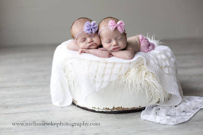 SET Newborn Pink and Lavender Lace Pants and Lace Bow Mohair Headbands - Beautiful Photo Props