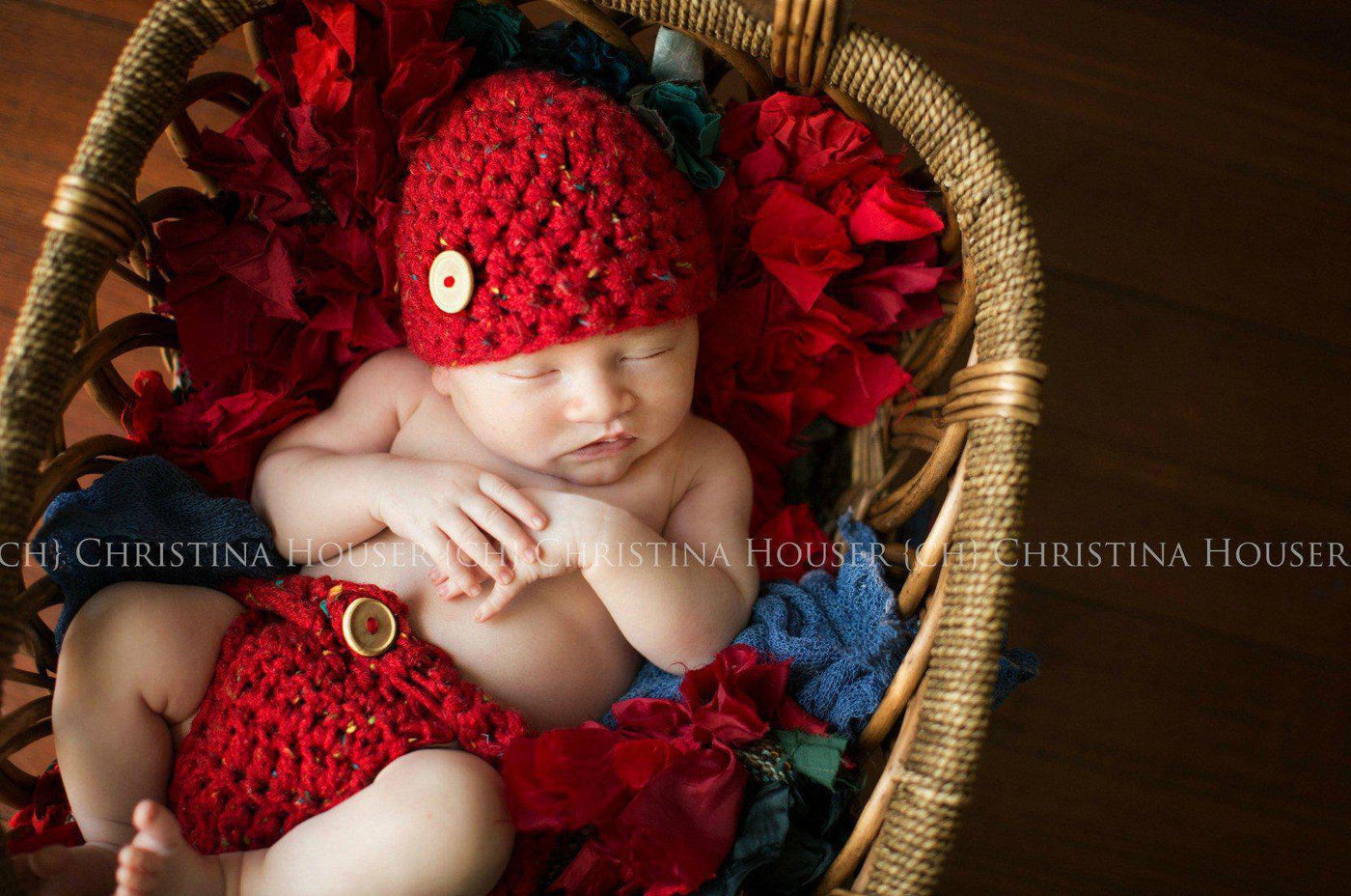 SET Red Tweed Newborn Hat and Diaper Cover - Beautiful Photo Props