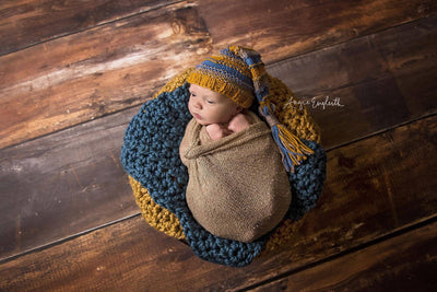 SET Chunky Thunder Blue and Goldenrod Yellow Cozy Newborn Baby Blankets - Beautiful Photo Props