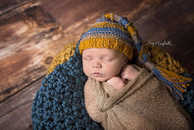 SET Chunky Thunder Blue and Goldenrod Yellow Cozy Newborn Baby Blankets - Beautiful Photo Props