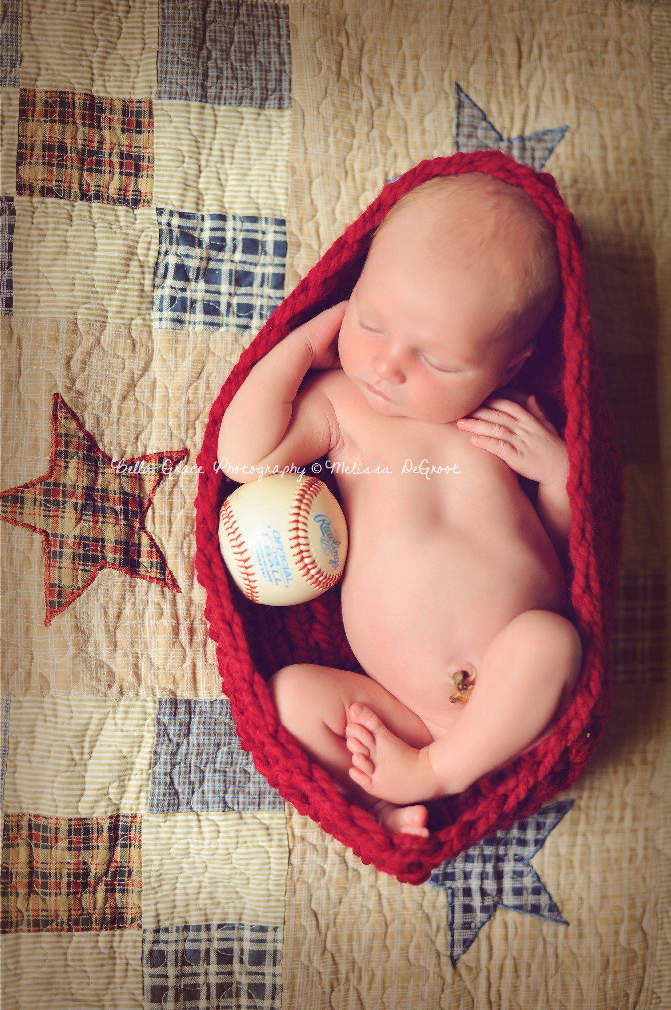 Cranberry Red Baby Bowl And Hat Set - Beautiful Photo Props