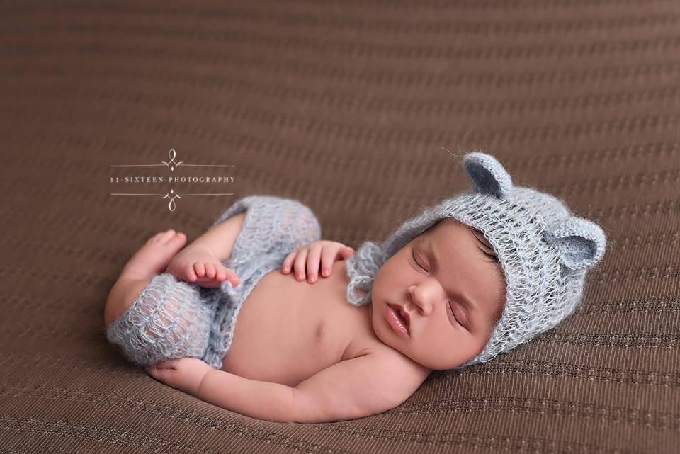 Light Blue Mohair Teddy Bear Hat and Shorts Set - Beautiful Photo Props