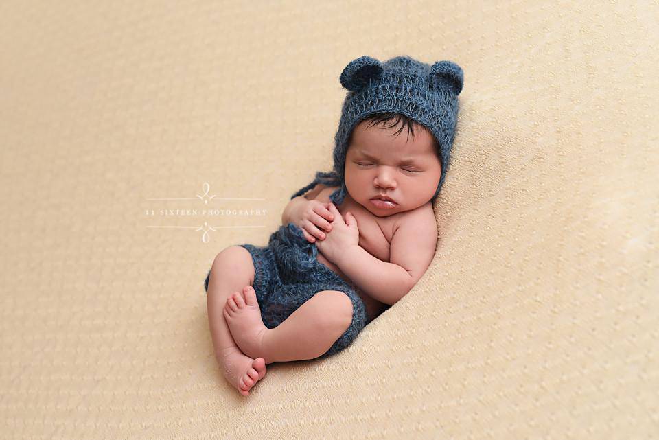 Denim Blue Mohair Teddy Bear Hat and Shorts Set - Beautiful Photo Props