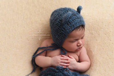 Denim Blue Mohair Teddy Bear Hat and Shorts Set - Beautiful Photo Props