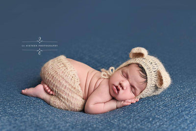 Beige Mohair Teddy Bear Hat and Shorts Set - Beautiful Photo Props