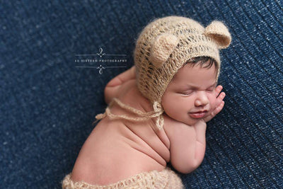 Beige Mohair Teddy Bear Hat and Shorts Set - Beautiful Photo Props
