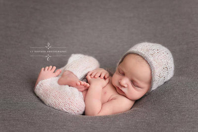 Mohair Pocket Pants and Hat Set in Cream and Gray - Beautiful Photo Props