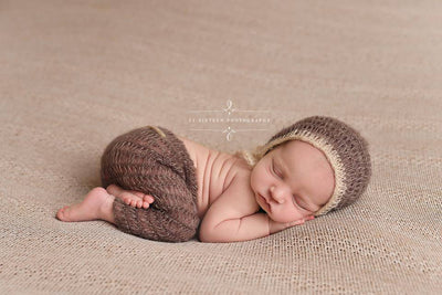 Toffee Brown and Beige Two Toned Mohair Newborn Pants and Hat Set - Beautiful Photo Props