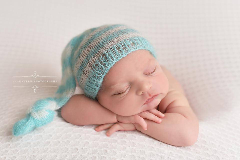 Aqua Blue and Cream Newborn Mohair Pixie Baby Hat - Beautiful Photo Props