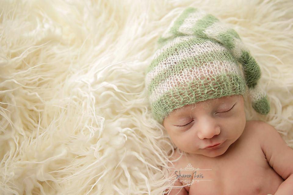 Sage Green and Cream Newborn Mohair Pixie Baby Hat - Beautiful Photo Props