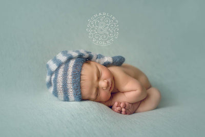 Denim Blue and Cream Newborn Mohair Pixie Baby Hat - Beautiful Photo Props