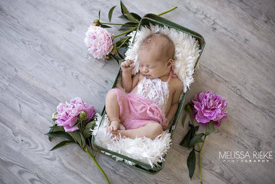 Pink Lace Front Mohair Knit Newborn Romper - Beautiful Photo Props