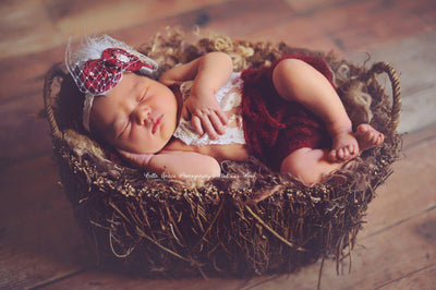 Burgundy Red Lace Front Mohair Knit Newborn Romper - Beautiful Photo Props