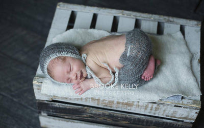 Pewter and Light Gray Two Toned Mohair Newborn Pants and Hat Set - Beautiful Photo Props
