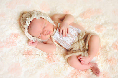 Beige Lace Front Mohair Knit Newborn Romper - Beautiful Photo Props