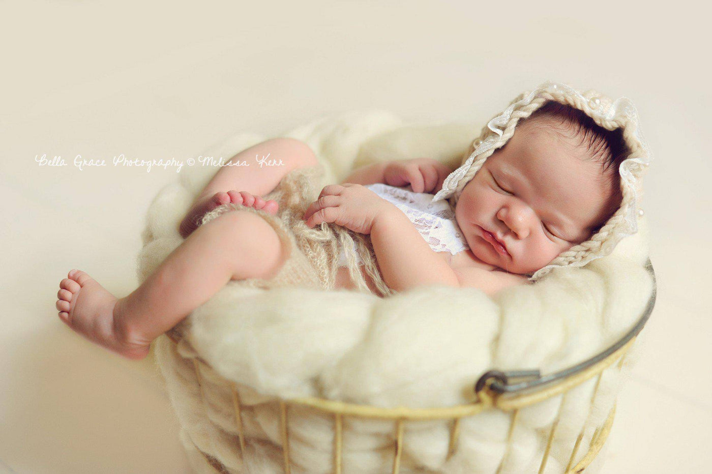 Beige Lace Front Mohair Knit Newborn Romper - Beautiful Photo Props