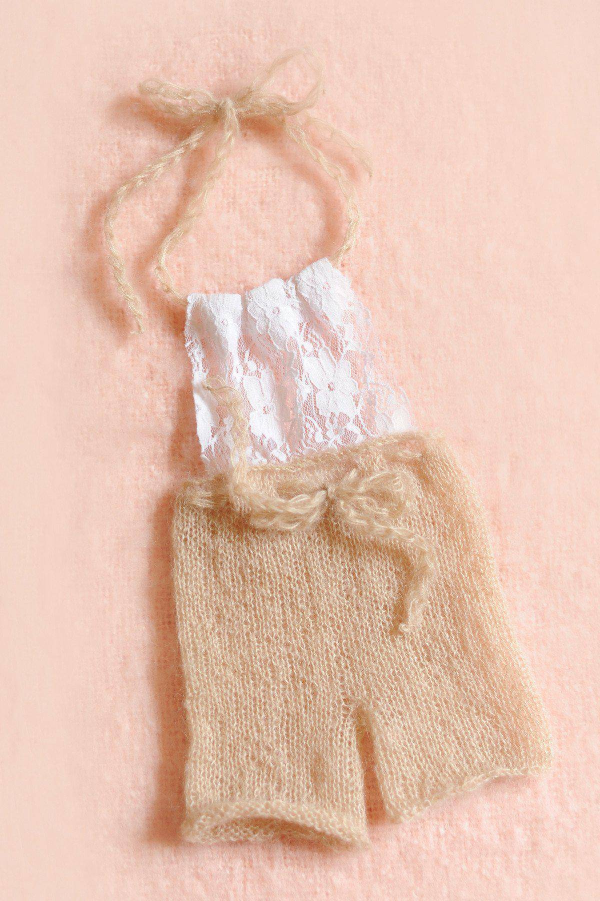 Beige Lace Front Mohair Knit Newborn Romper - Beautiful Photo Props
