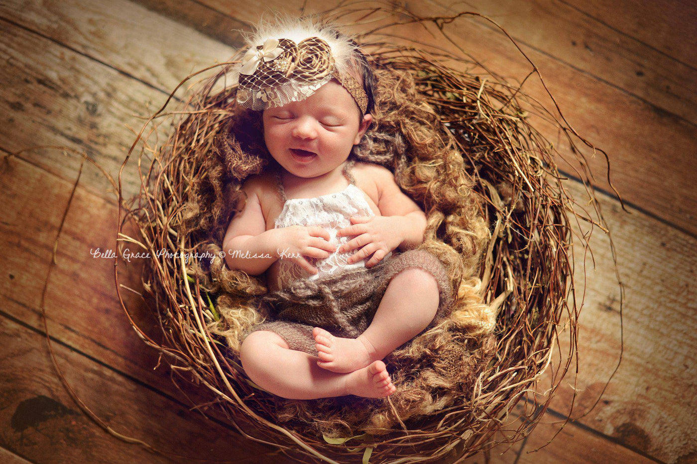 Toffee Brown Lace Front Mohair Knit Newborn Romper - Beautiful Photo Props