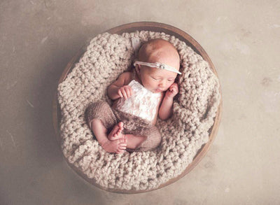 Toffee Brown Lace Front Mohair Knit Newborn Romper - Beautiful Photo Props