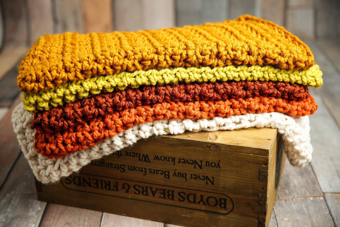 SET Chunky Newborn Baby Blankets in Butternut, Citron Yellow, Spice, Pumpkin Orange and Cream - Beautiful Photo Props