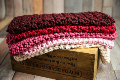 SET Chunky Newborn Baby Blankets in Burgundy, Cranberry, Raspberry, Blossom and Cream - Beautiful Photo Props