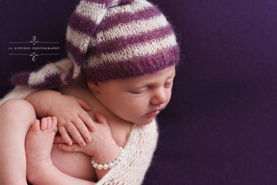 Purple and Cream Newborn Mohair Pixie Baby Hat - Beautiful Photo Props