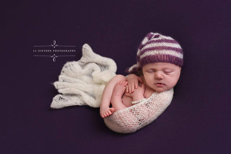 Purple and Cream Newborn Mohair Pixie Baby Hat - Beautiful Photo Props