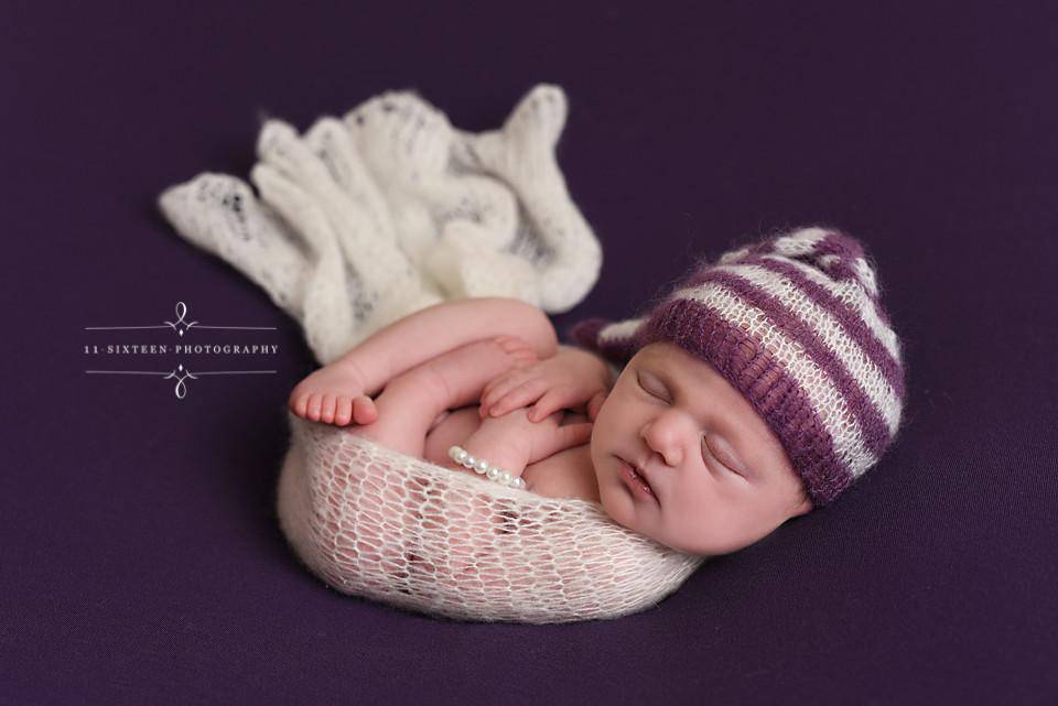 Purple and Cream Newborn Mohair Pixie Baby Hat - Beautiful Photo Props
