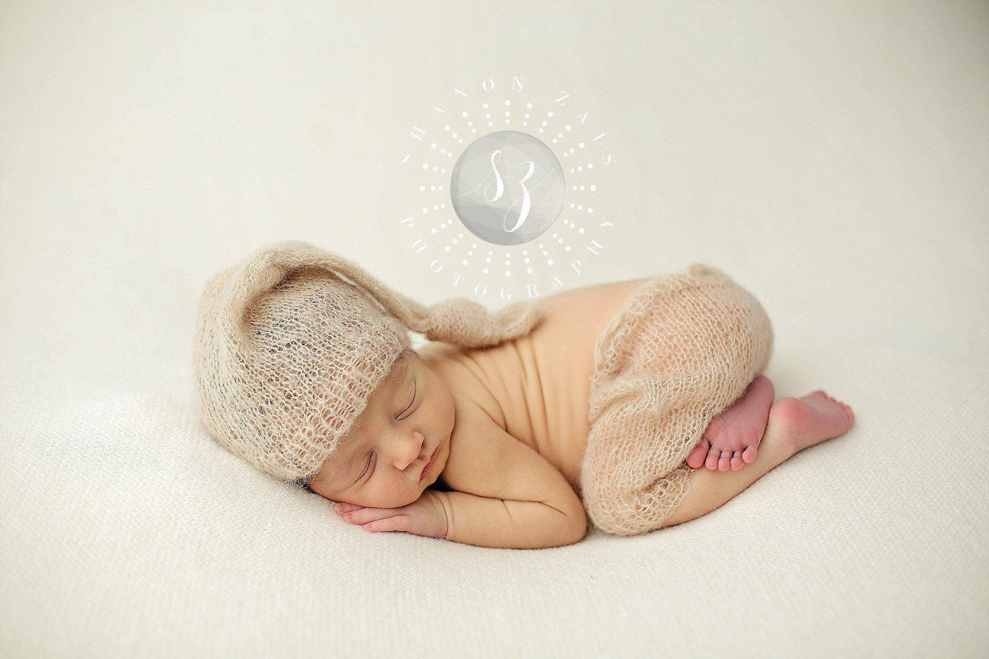 Beige Mohair Knot Hat and Shorts Set - Beautiful Photo Props