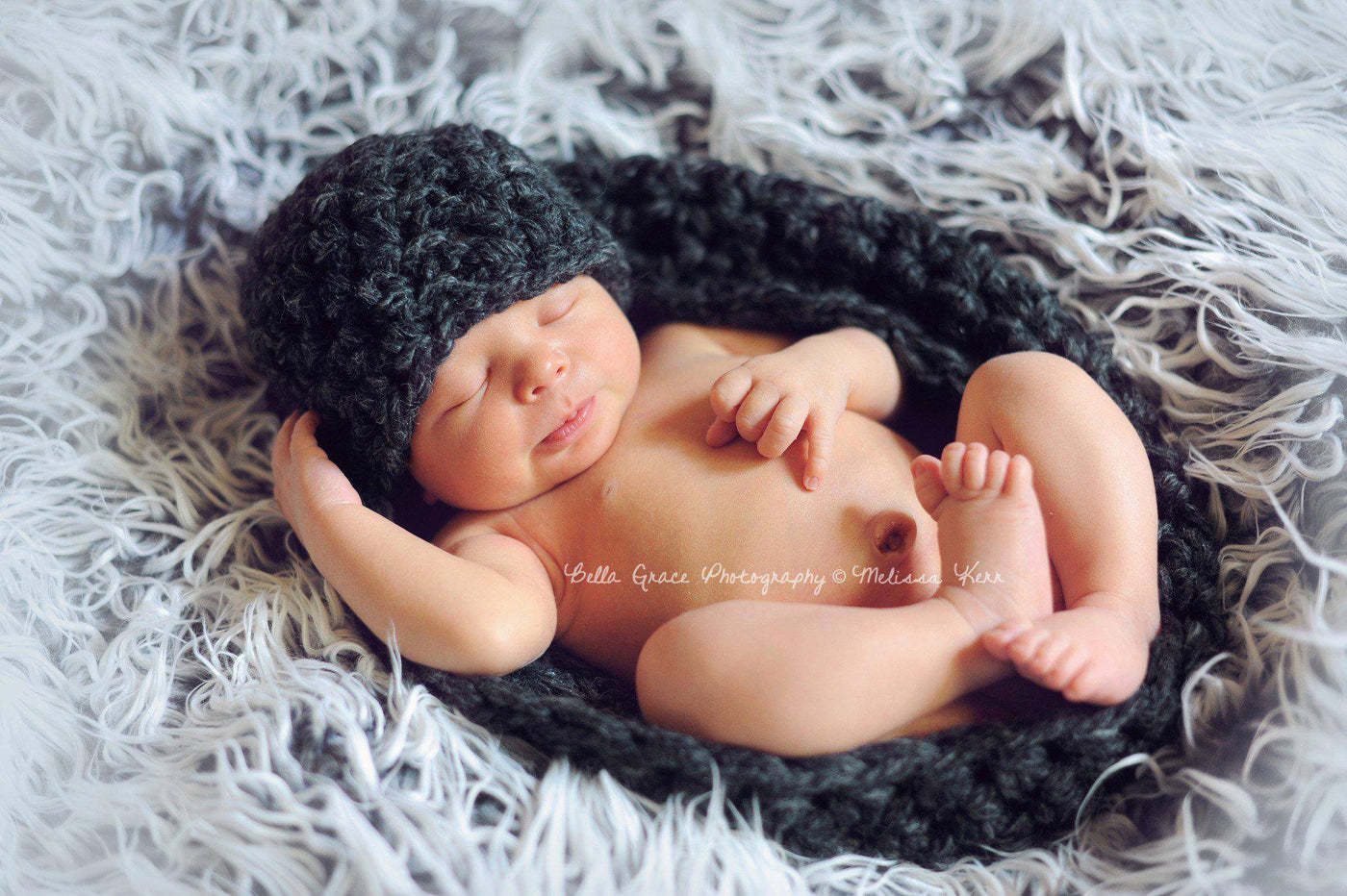 Charcoal Gray Baby Bowl And Hat Set - Beautiful Photo Props