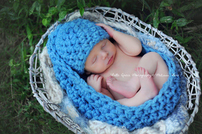 Sky Blue Baby Bowl And Hat Set - Beautiful Photo Props