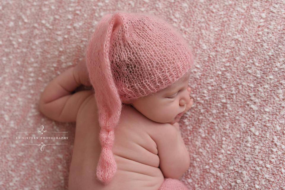 Pink Newborn Baby Mohair Pixie Knot Hat - Beautiful Photo Props