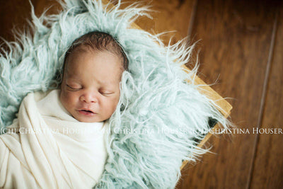 Baby Blue Faux Flokati Alpaca Fur Rug Newborn Photography Prop - Beautiful Photo Props