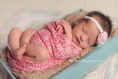 Coral and Cream Stretch Lace Wrap Newborn Photography Prop - Beautiful Photo Props