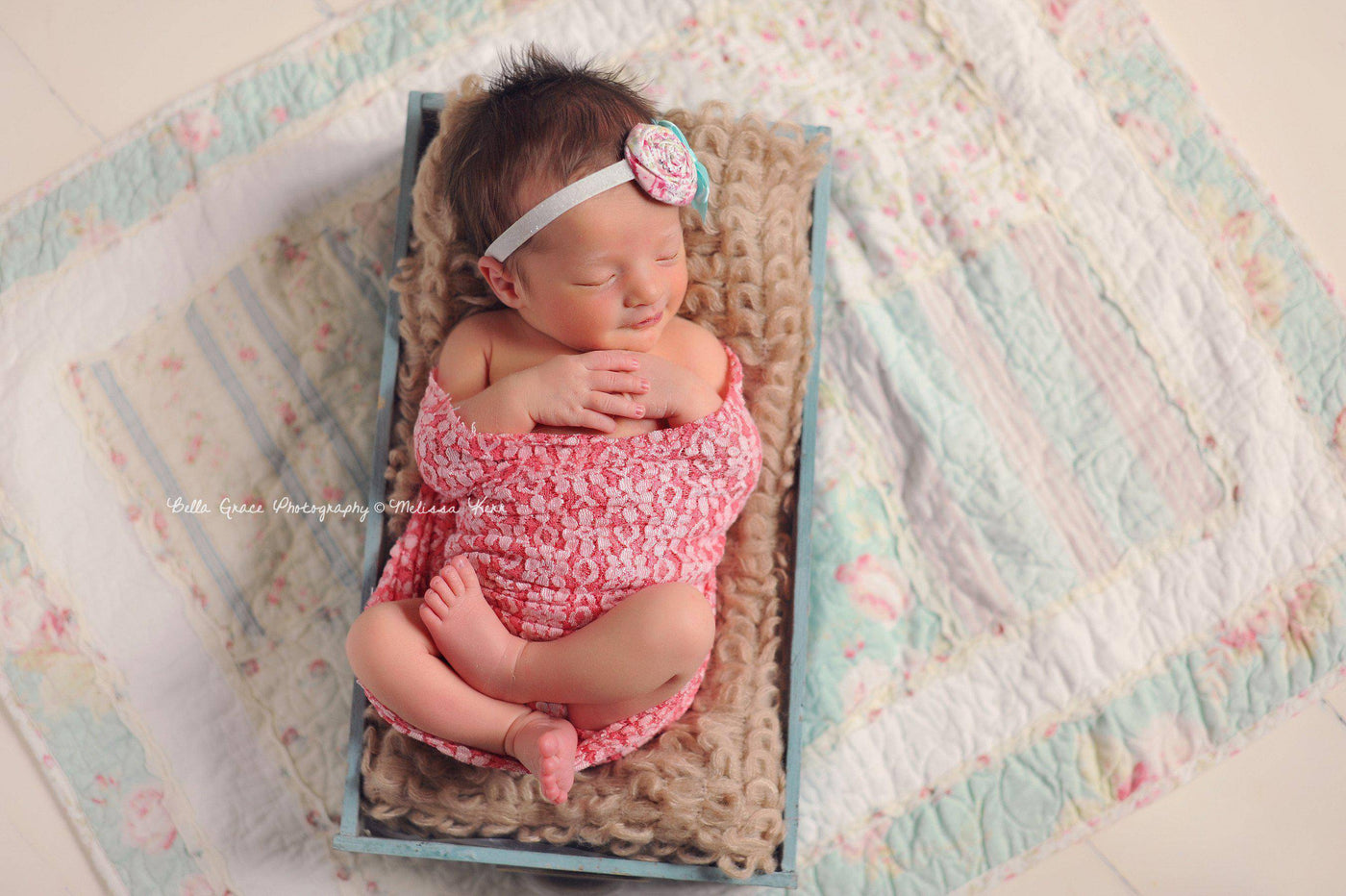 Coral and Cream Stretch Lace Wrap Newborn Photography Prop - Beautiful Photo Props