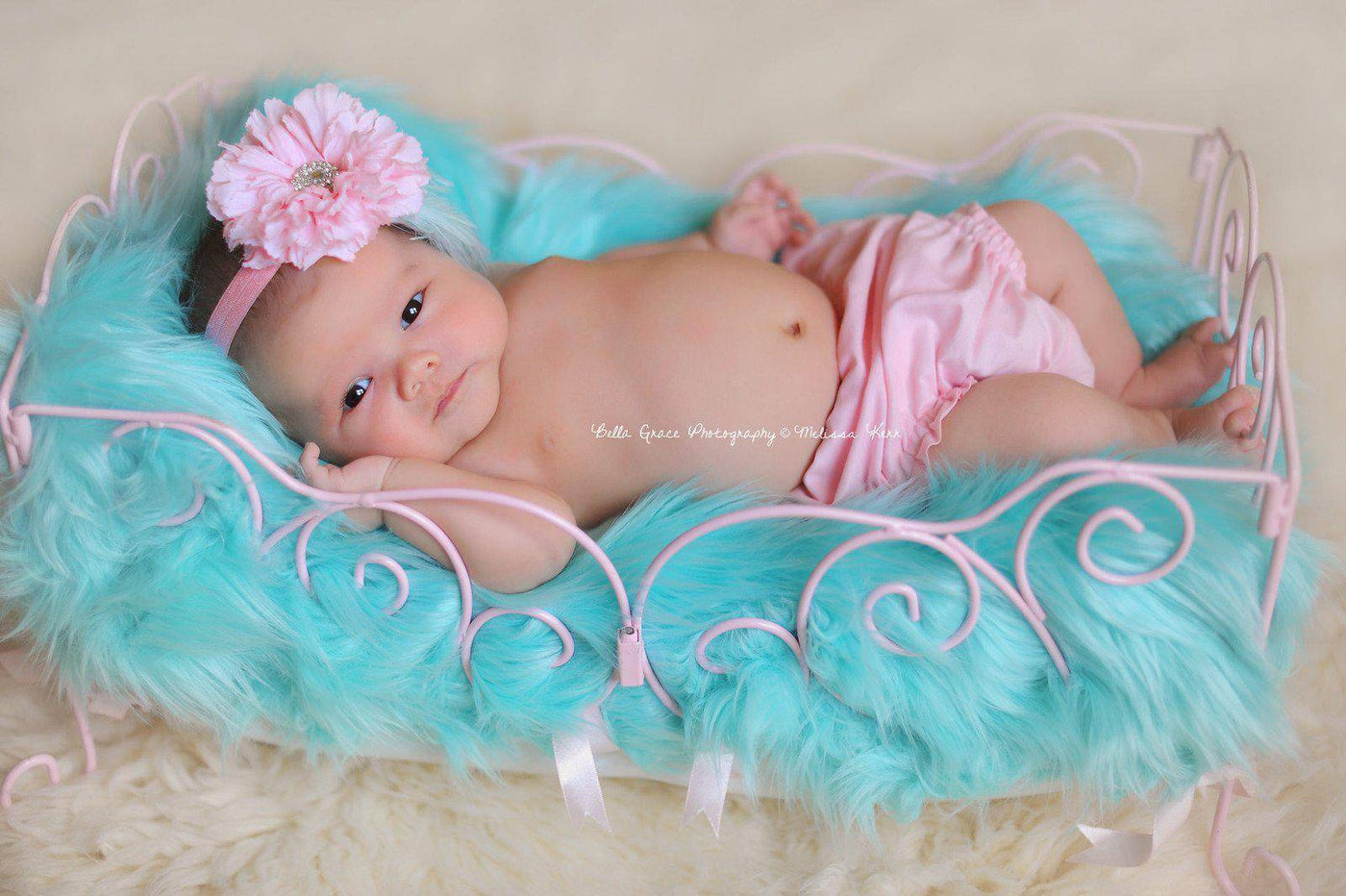 Ocean Blue Mongolian Faux Fur Photography Prop Rug Newborn Baby Toddler - Beautiful Photo Props
