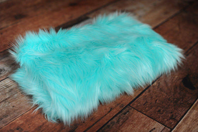 Ocean Blue Mongolian Faux Fur Photography Prop Rug Newborn Baby Toddler - Beautiful Photo Props